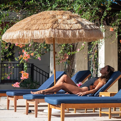 AMMSUN 7.5ft Hula Thatched Tiki Patio Beach Umbrella Hawaiian Style 10 Ribs UPF 50+ with Tilt Carry Bag for Outdoor Tiki Bar, Tropical Palapa, Patio Garden Beach Pool Backyard Natural Color