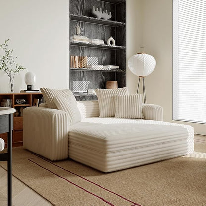 Acanva Oversized Cozy Chaise Indoor with Removable Ottoman, Modern Upholstered Fluffy Sleeper Sofa Bed, Comfy Reclining Couch for Living Room, Bedroom, White
