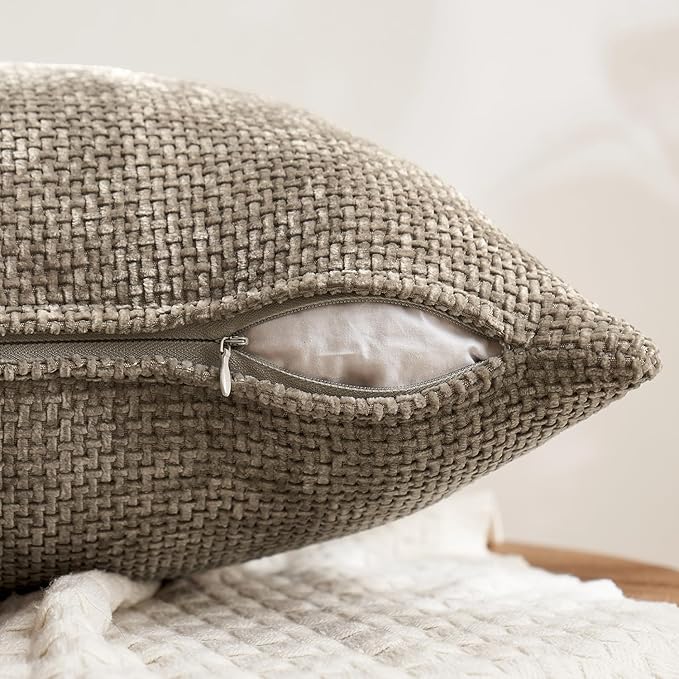 MIULEE Pack of 4 Throw Pillow Covers 26x26 Inch Neutral Soft Decorative Chenille Pillow Covers Farmhouse Boho Accent Cushion Covers for Mid Century Modern Home Decor Bedroom Living Room