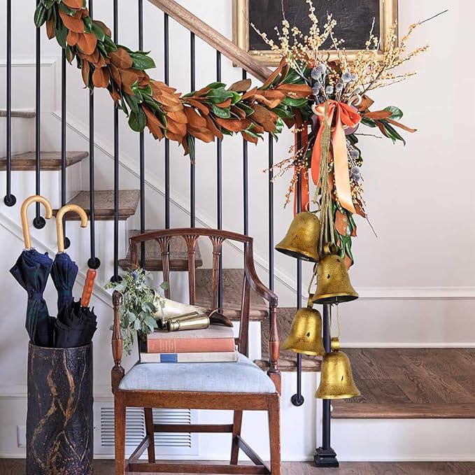 Styleonme Decorative Bells, Christmas Decor Bells, Huangma Hanging Rope Metal Decorative Bull Bell, Classic Bell-Shaped Bell, Vintage Handmade Rustic Lucky Christmas Cow Bells