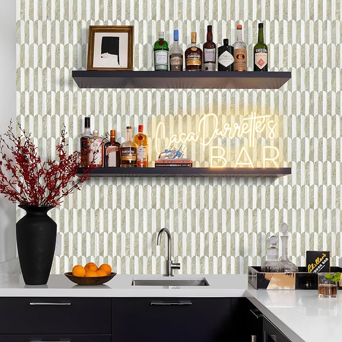 Vamos Tile Peel and Stick Backsplash Seamless Tile,Stick on Backsplash for Kitchen and Bathroom,Light Cream Green Slate and Dolomite White PVC Self Adhesive Mosaic Tiles (10 Sheets)