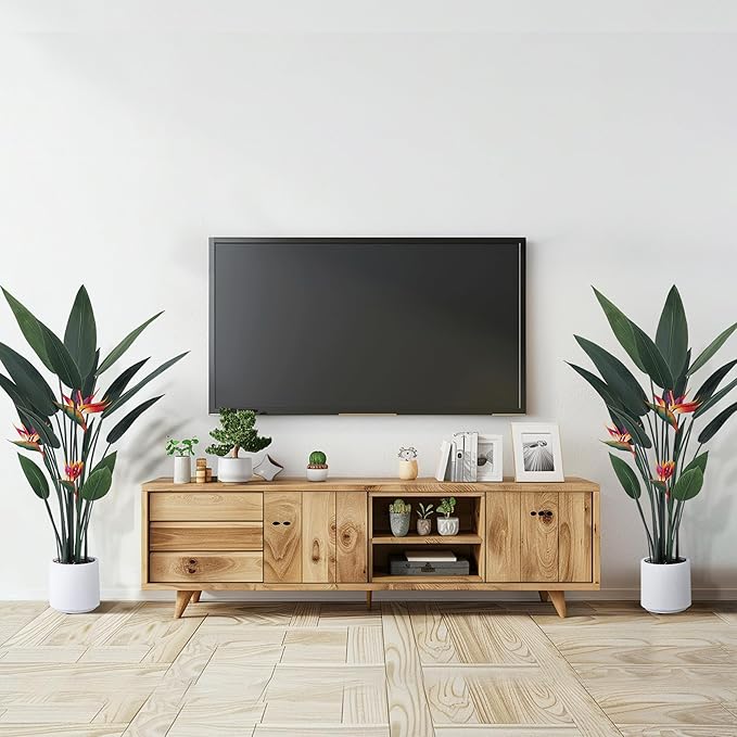 Artificial Bird of Paradise Plant 4 Ft Tall Fake Banana Leaf Plant for Indoors and Outdoors, Artificial Flowers, Faux Palm Tree with Plastic Pot for Office and Home Decor