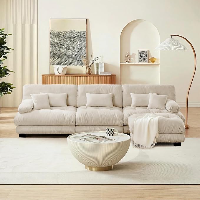 SoarFlash Sectional Sofas Couches for Living Room, L Shaped Couch Sofa Set, Small Couches for Small Spaces, Apartment with Movable Ottoman, Camel