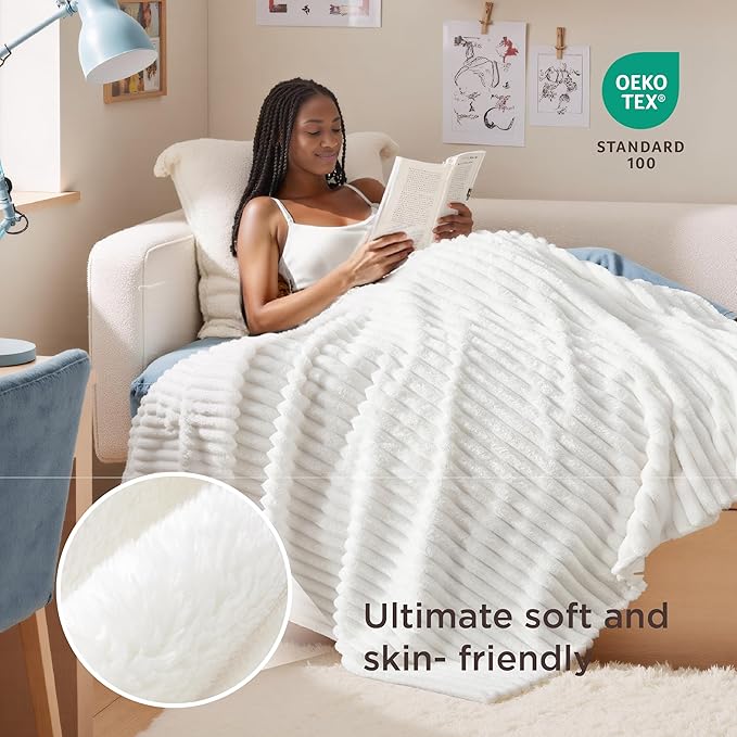 Bedsure GentleSoft White Throw Blanket for - Cozy Blanket for Women, Cute Fleece Throws for Girls Cover, Birthday Gifts for Women, Room Fall Halloween Decor, Off White, 50x60 Inches