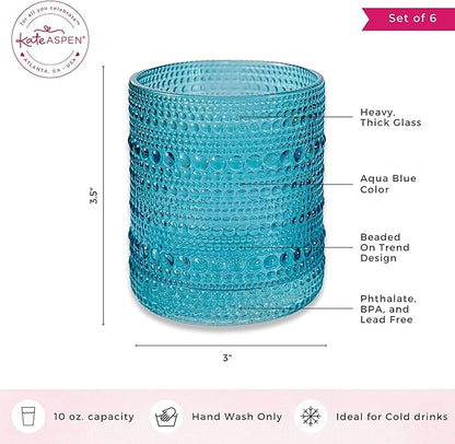 Kate Aspen Hobnail Beaded Drinking Glasses Vintage Glassware Set | Cocktail Glass Set, Juice Glass, Water Cups | Makes A Great Hostess Gift, Gift for Newlyweds (Aqua Blue)