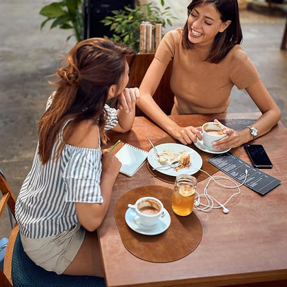 ADRIMER Placemats, Heat Resistant Oval Placemats Set of 6 Washable 12 x 17 Inch, Waterproof Table Mats, Wipeable Pu Place Mats for Kitchen, Dining Room, Turmeric Brown