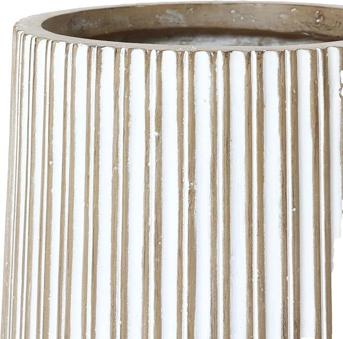 LuxenHome 16.1" H Concrete Tall Planter, Large Outdoor Indoor Plant Pot with Drainage Hole and Rubber Plug, Round Flower Pots for Plants, Handmade Modern Striped Planter Pots for Home Garden Patio