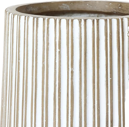 LuxenHome 16.1" H Concrete Tall Planter, Large Outdoor Indoor Plant Pot with Drainage Hole and Rubber Plug, Round Flower Pots for Plants, Handmade Modern Striped Planter Pots for Home Garden Patio