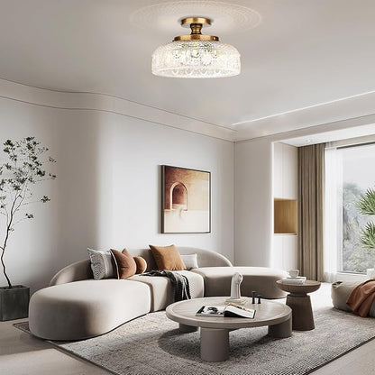Lamomo Semi Flush Mount Ceiling Light, 3-Bulb Hallway Light Fixture, Antique Brass Gold Globe Glass Close to Ceiling Scone,Indoor Hanging Lantern for Bedroom Kitchen Porch Hallway,Bulbs Not Included
