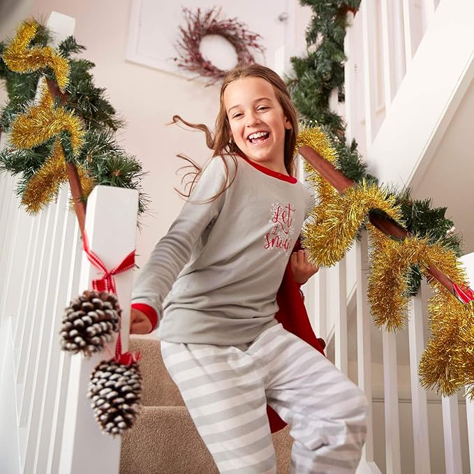 WILLBOND 50 ft Christmas Tinsel Garland Metallic Tinsel Twist Garland Christmas Tree Decorations New Year Wedding Birthday Hanging Decorations Party Supplies, 3 Inch(Gold)