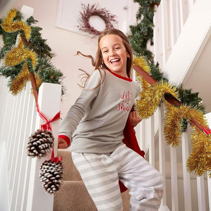 WILLBOND 50 ft Christmas Tinsel Garland Metallic Tinsel Twist Garland Christmas Tree Decorations New Year Wedding Birthday Hanging Decorations Party Supplies, 3 Inch(Gold)