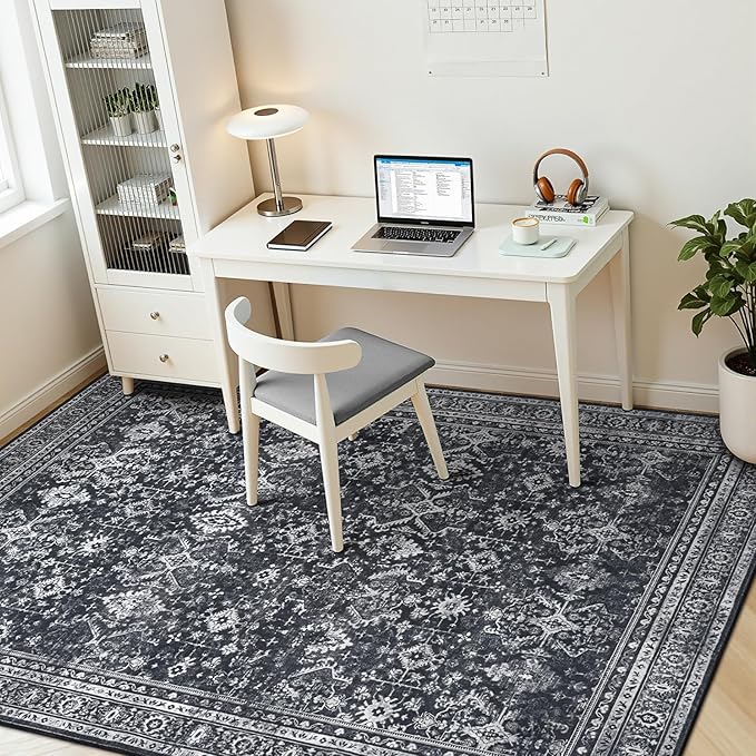 Lofus 5x7 Area Rug for Living Room,Black Washable Area Rugs with Non-Slip Backing,Soft Boho Carpets for Bedroom Dining Room Home Office Indoor Nursery