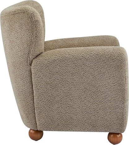 Christopher Knight Home Lindy Wingback Accent Chair, Upholstered Armchair with Rounded Wooden Legs, Curved Backrest Single Sofa, Soft Cushion Seating, Comfy Lounge Chair for Living Room, Light Brown