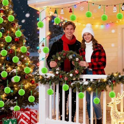 Lime Green Furry Christmas Ball Ornaments 12Pcs Fuzzy Lime Green Ornaments or Xmas Pom Pom Ball Hanging Decorations Furry Elf Balls for Xmas Tree Wreath Home Fireplace Mantel Wall Decors