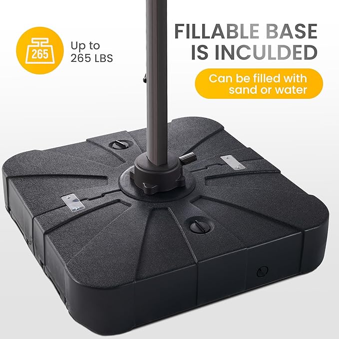 10 X 13 FT Cantilever Patio Umbrella with Base Included Outdoor Heavy Duty Double Top Windproof Rectangle Offset Umbrellas with 360-degree Rotation for Pool Deck Backyard, Grey