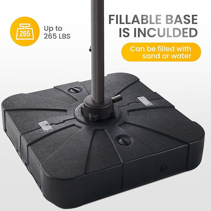 9' X 12' Cantilever Patio Umbrella Outdoor with Base Included Heavy Duty Double Top Windproof Rectangle Offset Umbrellas with 360-degree Rotation for Pool Deck Backyard, Grey