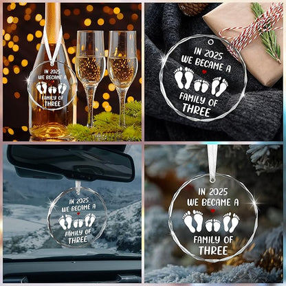 Baby's First Christmas Ornaments 2025 - Glass Christmas Ornaments 2025 for Tree Decorations - Gifts for New Mom Dad Parents Couples, Family of Three, Pregnancy Announcement for Grandparents