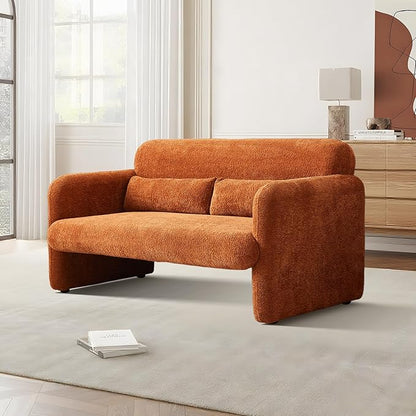 59.1'' Loveseat Sofa, 2 Seater Upgrade Sherpa Fabric Love Seat Couch, Comfy Upholstered Modern Leisure Loveseat Couches with 2 Waist Pillow for Bedroom, Office, Living Room