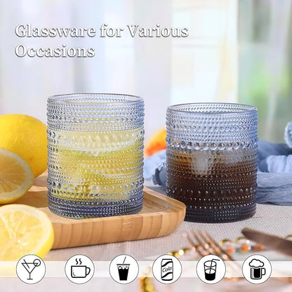 Blue Drinking Glasses Set of 4, 10 oz Hobnail Drinking Glasses - Blue Vintage Glassware for Beer, Cocktail, Soda, Juice, Coffee and Various Mixed Drinks