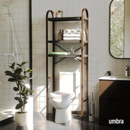 Umbra Bellwood Over The Toilet Shelf for Bathroom or Powder Room, Black/Walnut