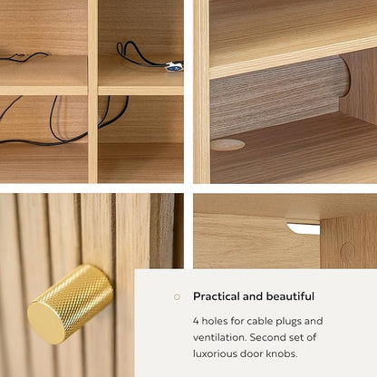 WERMO 71’’ TV Stand with Storage and Shelves for 65-75 inch TV. Wood Entertainment Center with Doors for Living Room and Bedroom, Mid Century Modern Console Table, Television Stand (Oak)