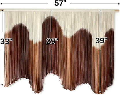 IOWER Macrame Wall Hanging Brown Dip-Dyed Large Handmade Macrame Cord Fiber Art Boho Wall Decor for Bedroom Living Room 57" W x 39" L