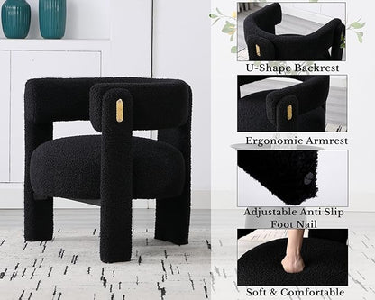 Black Boucle Barrel Accent Chairs Set of 2, Comfy Upholstered Living Room Chairs Mid-Century Modern Reading Chair with Open Back Round Corner Armchairs, Side Sitting Lounge Chairs for Bedroom/Office