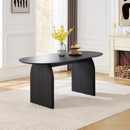 70" Farmhouse Oval Dining Table, Heavy-Duty Wood Dining Room Table for 4-6 Seats, Modern Kitchen Dinner Table & Home Desk with Easy-Clean Curved Tabletop, Black