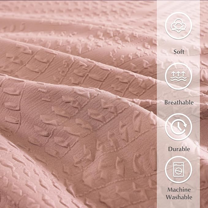 Geniospin Twin Comforter Set - 5 Pieces Dusty Pink Bedding Set, Botanical Textured Comforter Bed Set, All Season Lightweight Bed in a Bag with Comforter, Sheets, Pillowcases & Shams