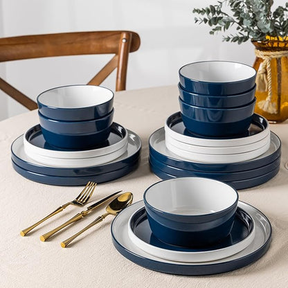 AmorArc Ceramic Dinnerware Sets for 6, 18 Piece Stoneware Plates and Bowls Set, Chip and Crack Resistant Plates Set, Dishwasher & Microwave Safe Ceramic Dishes - Service for 6