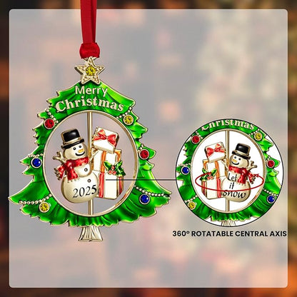 Christmas Tree Ornament Metal Silver Hanging Rotatable Design Charm Holiday Decorative Pendant Gift Keepsake (Golden Snowman 2025)