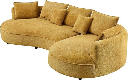 125'' Modern Curved Cloud Sofa Luxury Living Room 5 Seater Combo Sofa Cloud Curve Design Mid Century Upholstered Sofa with Ottoman for Living Room Bedroom Apartment (Boucle, Yellow)