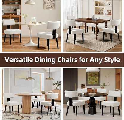 Dining Chairs Set of 2, Fabric Upholstered Wood Kitchen Chairs, Linen Curved Backrest, Farmhouse Modern Dining Chairs with Foot Pad for Kitchen/Living Room/Restaurant/Cafe-Beige