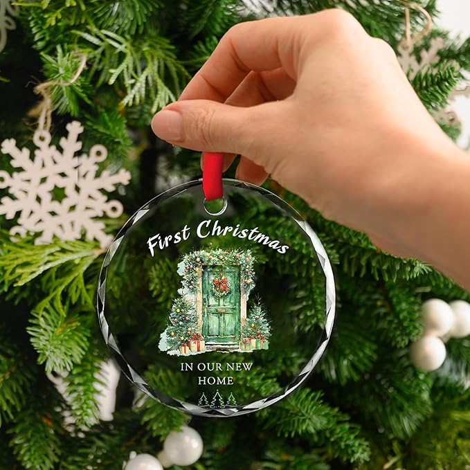 Our First Christmas in Our New House 2025 Christmas Glass Ornament 2025 - Ornament Glass Hanging Decoration for Holiday Travel, Welcome Gift for Her, Couples, or New Owners/A03
