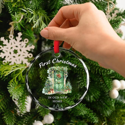 Our First Christmas in Our New House 2025 Christmas Glass Ornament 2025 - Ornament Glass Hanging Decoration for Holiday Travel, Welcome Gift for Her, Couples, or New Owners/A03