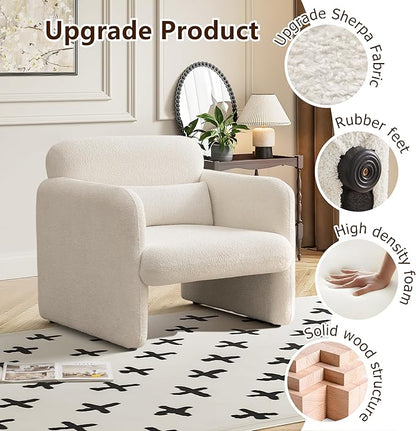 33.86" Accent Chairs, Modern Upgrade Sherpa Fabric Arm Chair Comfy Upholstered Armchair Leisure Single Sofa Chair with a Waist Pillow for Bedroom, Office and Living Room