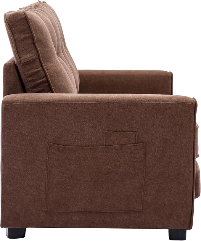 Modern Upholstered Futon Loveseat Convertible Sleeper Sofa Bed 3 in 1 Sofabed Lounge Chaise Daybed, Brown