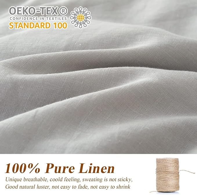 Simple&Opulence 100% Linen Euro Sham Covers with Piping Trim, 26"x26" Pillow Cover Set of 2, Breathable Pillow Shams for Bed Couch Decorative Cushions, Light Grey