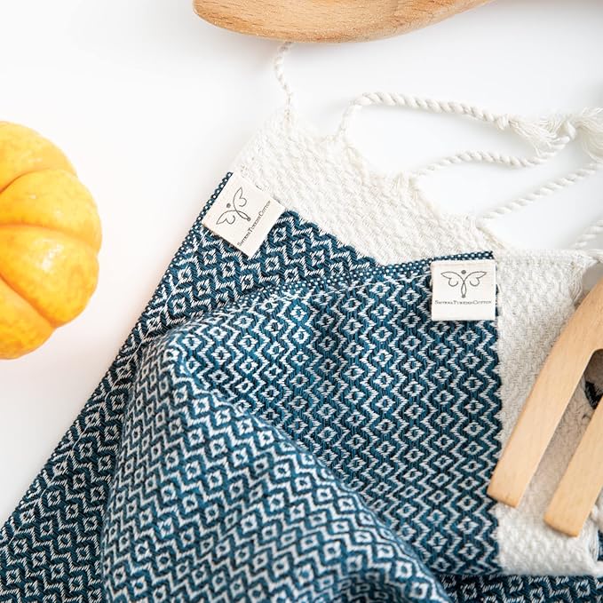 SMYRNA TURKISH COTTON Vintage Series Kitchen Dish Towels Pack of 6, Machine Washable Wash Cloths, Ultra Soft, Absorbent, Prewashed and Quick Dry Turkish Dish Towels, 12x12 Inch (Navy)