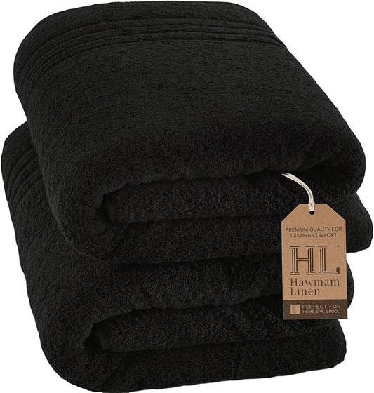 Hawmam Linen Jumbo Large Bath Sheets Towels 2 Pack Soft and Absorbent, Premium Quality 100% Cotton Towels Black