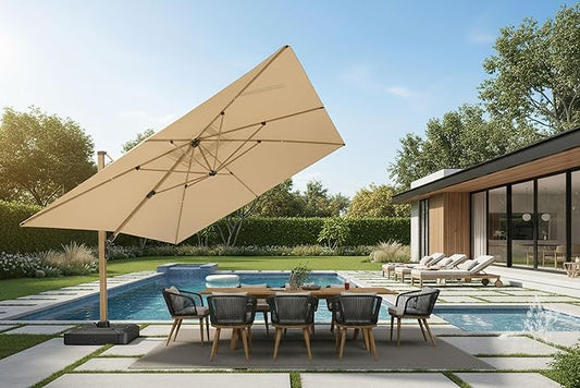 PURPLE LEAF 9 Pieces Patio Dining Table Set Wicker Outdoor Furniture Rectangular Table and Chairs Set for Garden Patio Teak-Finish Aluminum Frame Backyard Kitchen Set, Cushions and Pillows Included