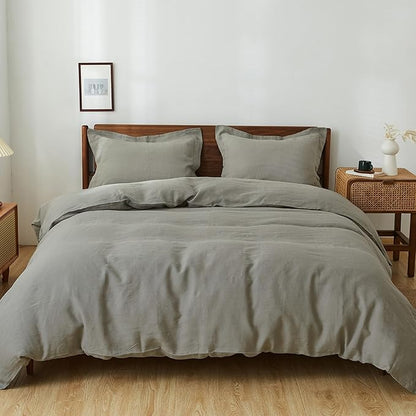 Simple&Opulence 100% Linen Duvet Cover Set, 3 PCS Natural French Flax Dove Grey Duvet Cover Queen Size, Breathable Soft Comfy Linen Bedding Comforter Cover with 2 Pillowcases(Dove Grey, 88"x92")