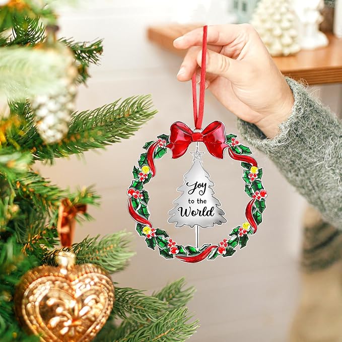 2025 Christmas Ornaments for Tree,Christmas Wreath Ornaments 2025 with Rotatable Tree for Christmas Tree Decorations Holiday Decorative Annual Keepsake Gift (Metal,Silver)