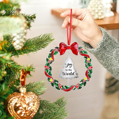 2025 Christmas Ornaments for Tree,Christmas Wreath Ornaments 2025 with Rotatable Tree for Christmas Tree Decorations Holiday Decorative Annual Keepsake Gift (Metal,Silver)