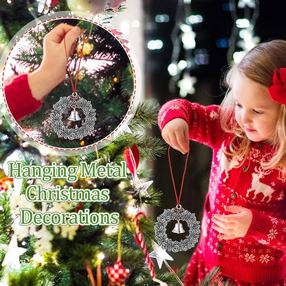 Zhengmy 8 Pieces Christmas Ornaments 2025 Solid Pewter Christmas Tree Ornament Metal Gnomes Santa Angel Snowman Hanging Craft Xmas Gifts with Red Bags(Lovely)