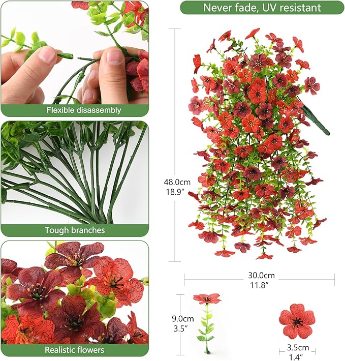 INQCMY 2Pcs Artificial Flowers for Outdoors UV Resistant Artificial Plants Easy Assembly for Spring Decor Look Real Faux Hanging Flowers for Outside Home Planter Porch Patio Decor