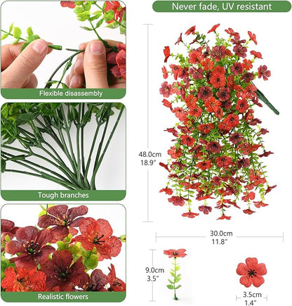 INQCMY 2Pcs Artificial Flowers for Outdoors UV Resistant Artificial Plants Easy Assembly for Spring Decor Look Real Faux Hanging Flowers for Outside Home Planter Porch Patio Decor