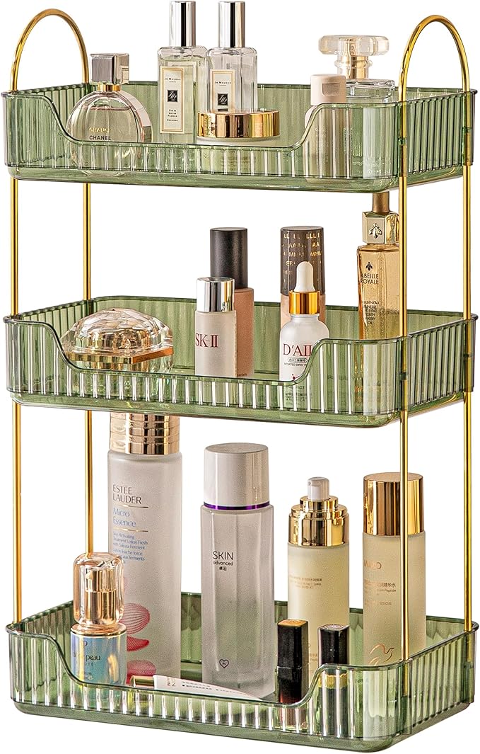 3 Tier Bathroom Organizer Countertop Makeup Perfume Skincare Organizer for Bathroom Dresser Vanity (Green)