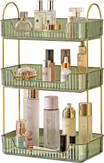 3 Tier Bathroom Organizer Countertop Makeup Perfume Skincare Organizer for Bathroom Dresser Vanity (Green)