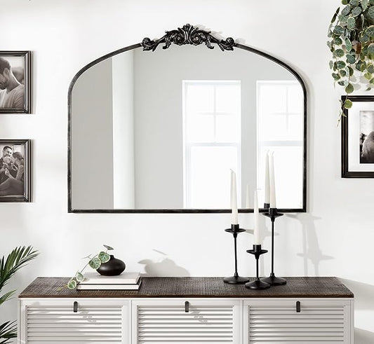 Kate and Laurel Arendahl Ornate Traditional Arched Mirror; 36 x 29; Black; Decorative Baroque Style Arched Wall Mirror with Wide Frame and Crown